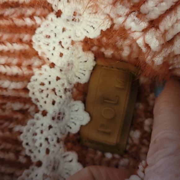 Gorgeous Pol soft eyelash salmon pink and white sweater sz medium WT264 - Picture 6 of 7